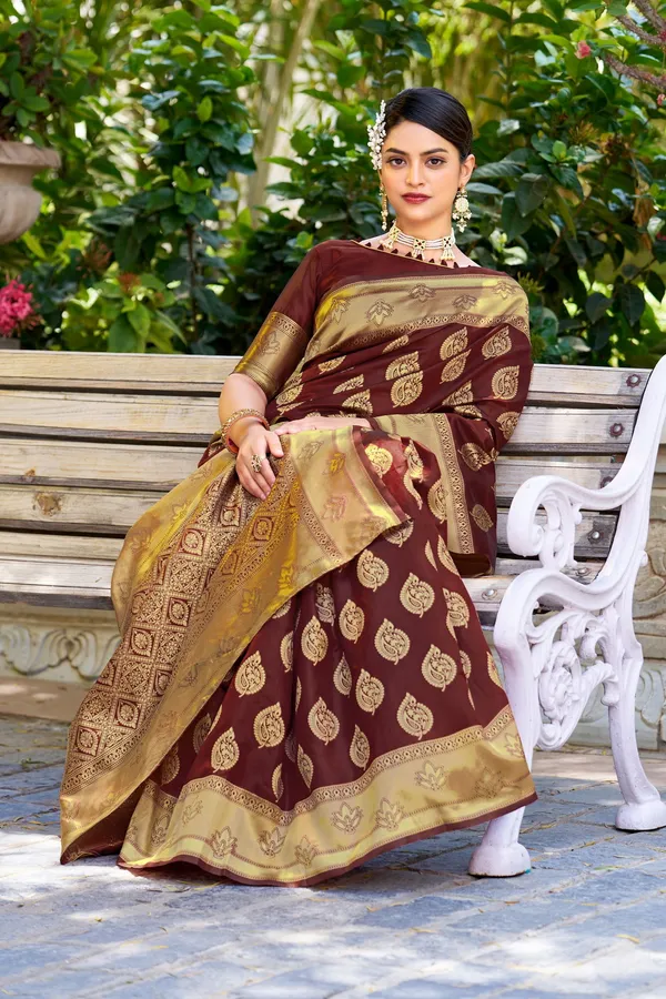 Maroon_Georgette_Banarasi_Jacquard_Woven_Saree_For_Women_|_With_Blouse_Piece