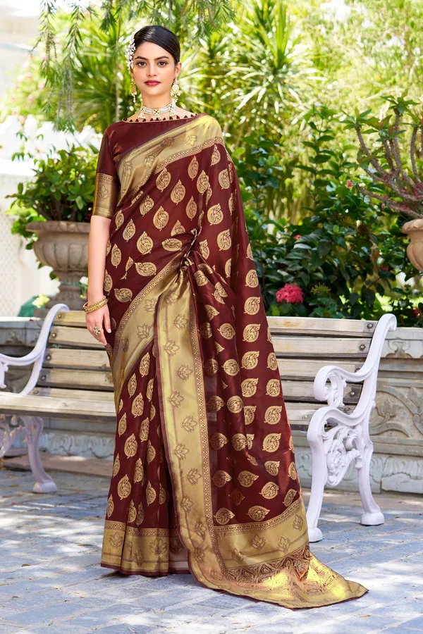 Maroon_Georgette_Banarasi_Jacquard_Woven_Saree_For_Women_|_With_Blouse_Piece