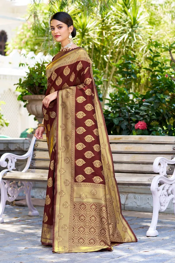 Maroon_Georgette_Banarasi_Jacquard_Woven_Saree_For_Women_|_With_Blouse_Piece