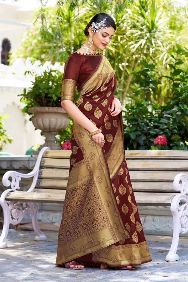 Maroon_Georgette_Banarasi_Jacquard_Woven_Saree_For_Women_|_With_Blouse_Piece
