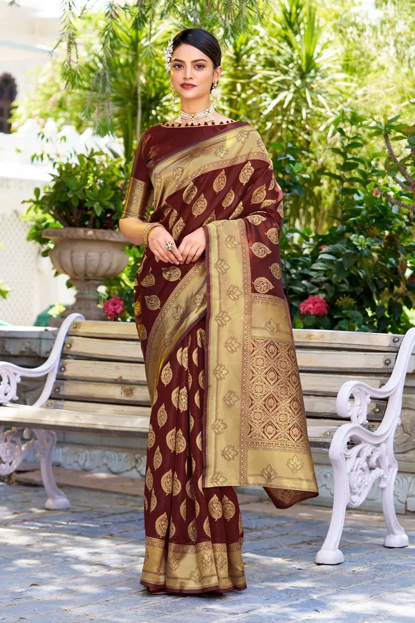 Maroon_Georgette_Banarasi_Jacquard_Woven_Saree_For_Women_|_With_Blouse_Piece