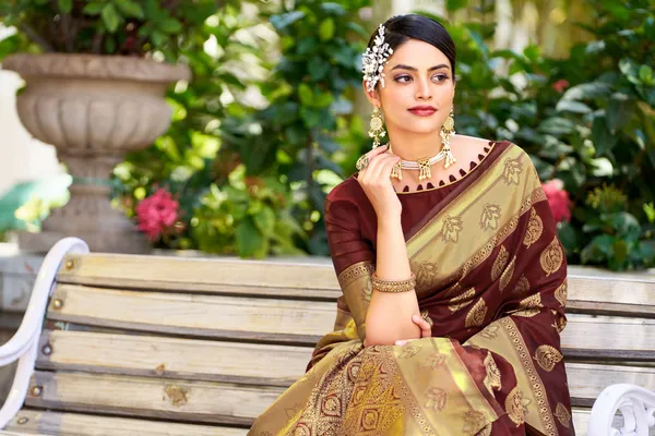 Maroon_Georgette_Banarasi_Jacquard_Woven_Saree_For_Women_|_With_Blouse_Piece