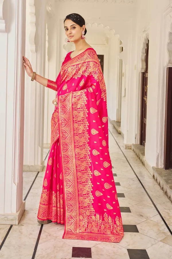 Pink_Georgette_Jacquard_Woven_Banarasi_Saree_For_Women_|_With_Blouse_Piece
