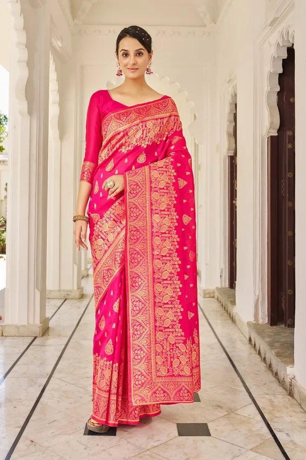 Pink_Georgette_Jacquard_Woven_Banarasi_Saree_For_Women_|_With_Blouse_Piece