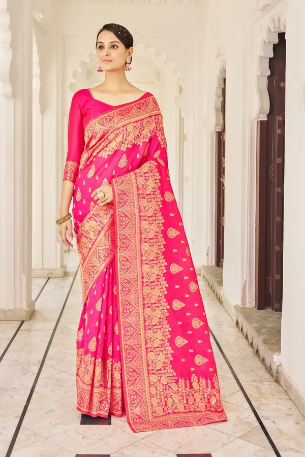 Pink_Georgette_Jacquard_Woven_Banarasi_Saree_For_Women_|_With_Blouse_Piece