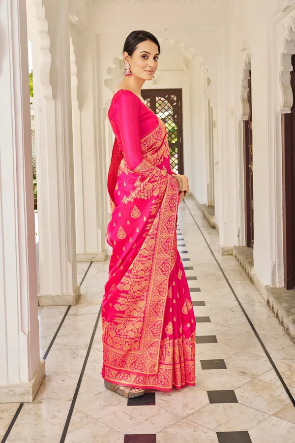 Pink_Georgette_Jacquard_Woven_Banarasi_Saree_For_Women_|_With_Blouse_Piece