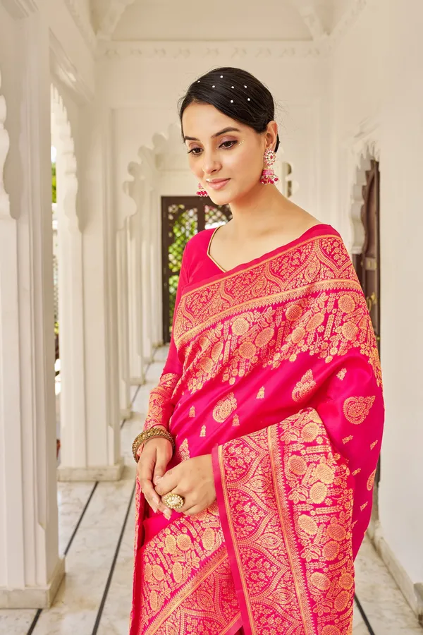Pink_Georgette_Jacquard_Woven_Banarasi_Saree_For_Women_|_With_Blouse_Piece