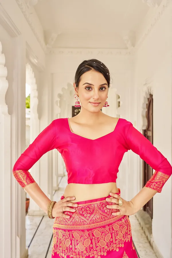 Pink_Georgette_Jacquard_Woven_Banarasi_Saree_For_Women_|_With_Blouse_Piece