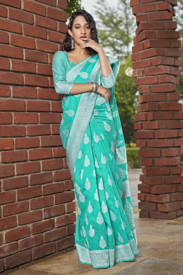 Light_Green_Georgette_Woven_Banarasi_Floral_Jacquard_Saree_For_Women_|_With_Blouse_Piece