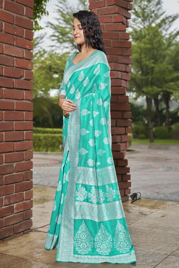 Light_Green_Georgette_Woven_Banarasi_Floral_Jacquard_Saree_For_Women_|_With_Blouse_Piece