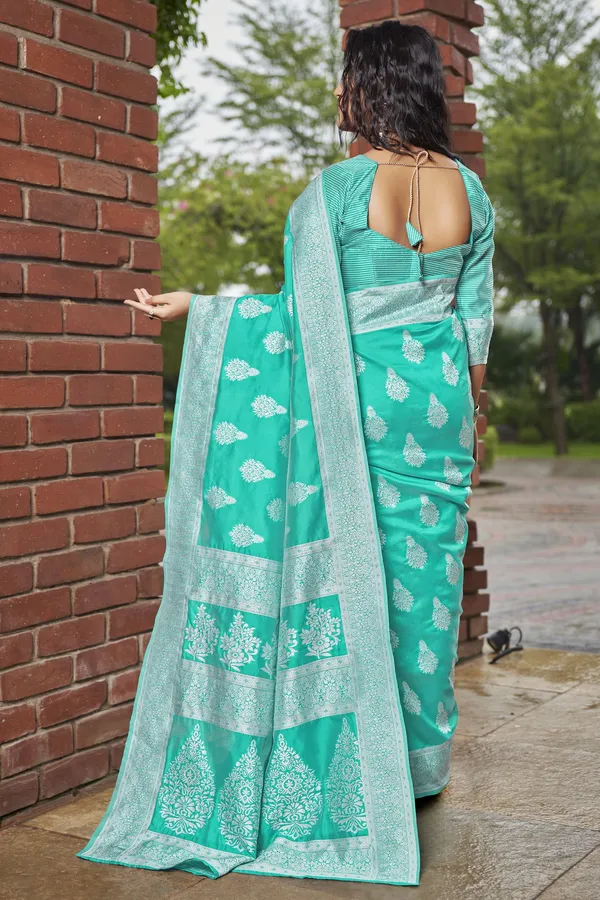 Light_Green_Georgette_Woven_Banarasi_Floral_Jacquard_Saree_For_Women_|_With_Blouse_Piece