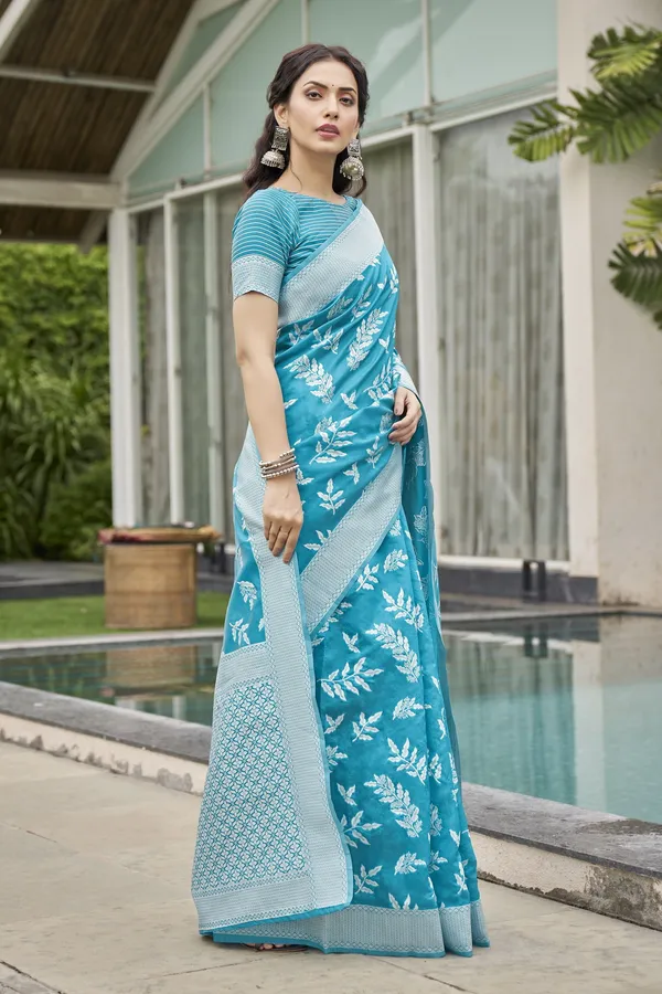 Light_Blue_Georgette_Woven_Banarasi_Jacquard_Saree_For_Women_|_With_Blouse_Piece