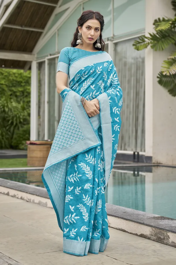 Light_Blue_Georgette_Woven_Banarasi_Jacquard_Saree_For_Women_|_With_Blouse_Piece