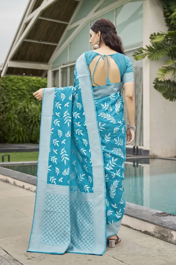 Light_Blue_Georgette_Woven_Banarasi_Jacquard_Saree_For_Women_|_With_Blouse_Piece