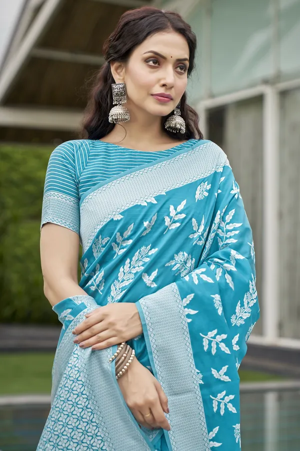 Light_Blue_Georgette_Woven_Banarasi_Jacquard_Saree_For_Women_|_With_Blouse_Piece