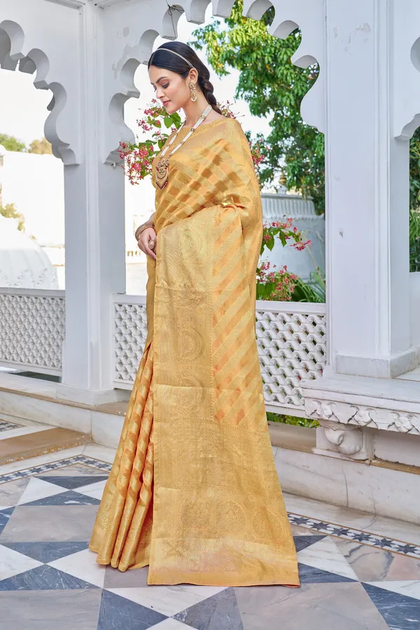 Orange_Organza_Woven_Banarasi_Jacquard_Saree_For_Women_|_With_Blouse_Piece