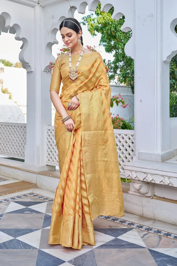 Orange_Organza_Woven_Banarasi_Jacquard_Saree_For_Women_|_With_Blouse_Piece