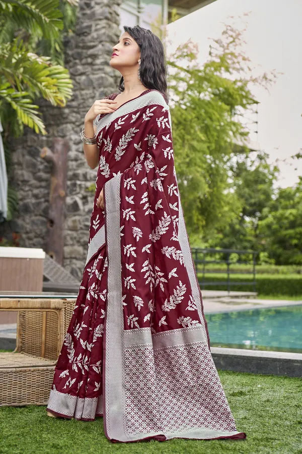 Maroon_Georgette_Woven_Banarasi_Jacquard_Saree_For_Women_|_With_Blouse_Piece