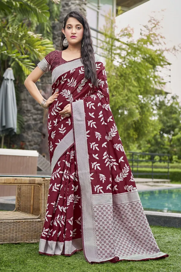 Maroon_Georgette_Woven_Banarasi_Jacquard_Saree_For_Women_|_With_Blouse_Piece