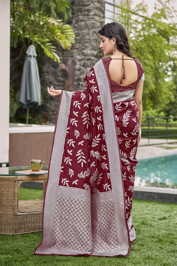 Maroon_Georgette_Woven_Banarasi_Jacquard_Saree_For_Women_|_With_Blouse_Piece