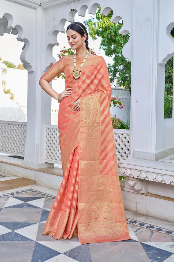 Pink_Organza_Banarasi_Jacquard_Golden_Zari_Woven_Saree_For_Women_|_With_Blouse_Piece
