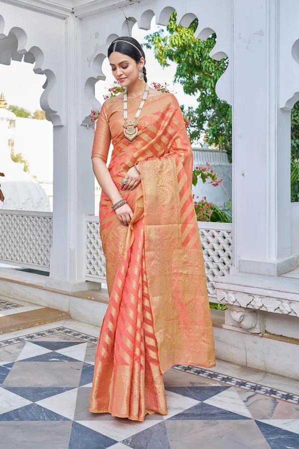 Pink_Organza_Banarasi_Jacquard_Golden_Zari_Woven_Saree_For_Women_|_With_Blouse_Piece