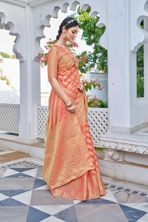 Pink_Organza_Banarasi_Jacquard_Golden_Zari_Woven_Saree_For_Women_|_With_Blouse_Piece