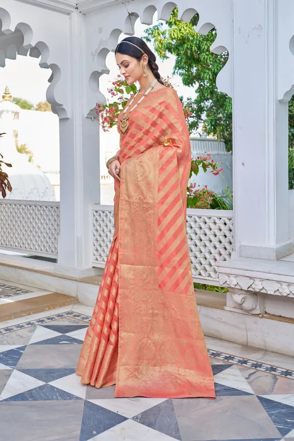 Pink_Organza_Banarasi_Jacquard_Golden_Zari_Woven_Saree_For_Women_|_With_Blouse_Piece