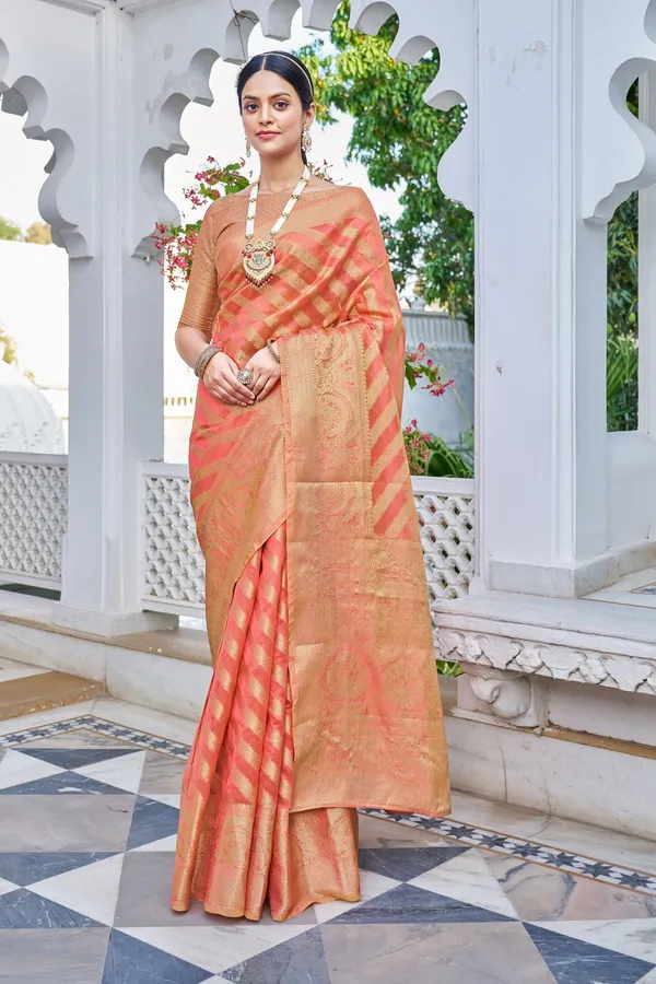 Pink_Organza_Banarasi_Jacquard_Golden_Zari_Woven_Saree_For_Women_|_With_Blouse_Piece