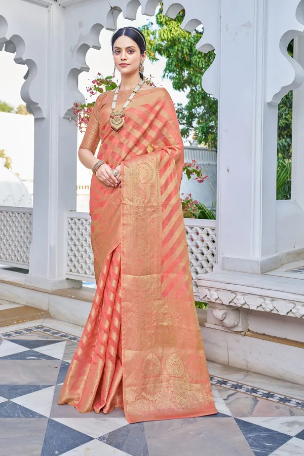 Pink_Organza_Banarasi_Jacquard_Golden_Zari_Woven_Saree_For_Women_|_With_Blouse_Piece