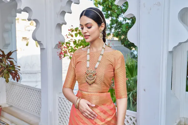 Pink_Organza_Banarasi_Jacquard_Golden_Zari_Woven_Saree_For_Women_|_With_Blouse_Piece