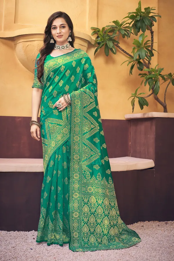 Light_Green_Georgette_Woven_Banarasi_Jacquard_Saree_For_Women_|_With_Blouse_Piece