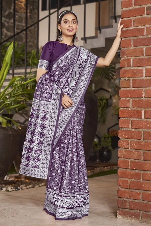 Purple_Banarasi_Silk_Blend_Jacquard_Floral_Woven_Saree_For_Women_|_With_Blouse_Piece