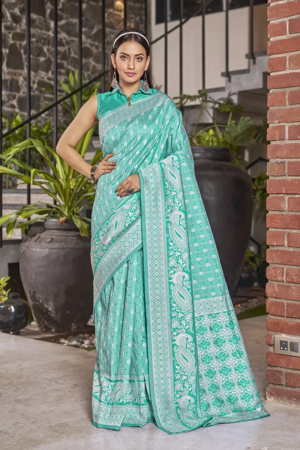 Light_Green_Georgette_Woven_Banarasi_Jacquard_Floral_Saree_For_Women_|_With_Blouse_Piece