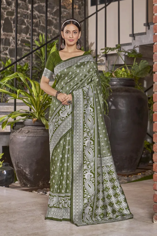 Green_Georgette_Woven_Banarasi_Jacquard_Saree_For_Women_|_With_Blouse_Piece