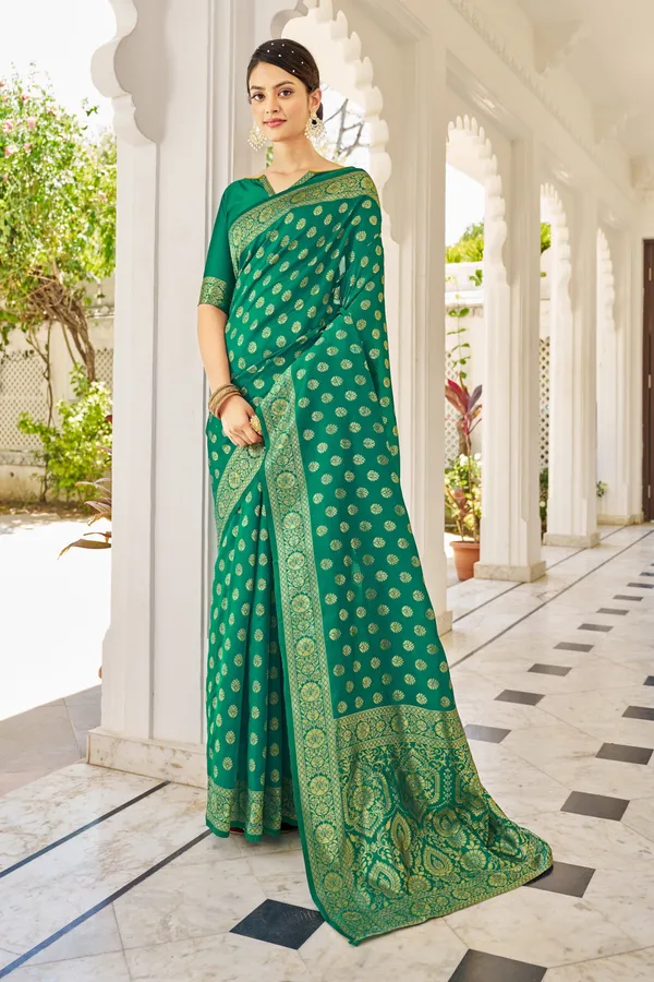 Light_Green_Georgette_Woven_Banarasi_Golden_Thread_Jacquard_Saree_For_Women_|_With_Blouse_Piece
