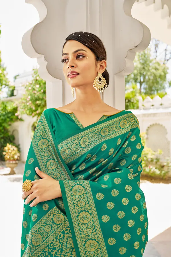 Light_Green_Georgette_Woven_Banarasi_Golden_Thread_Jacquard_Saree_For_Women_|_With_Blouse_Piece