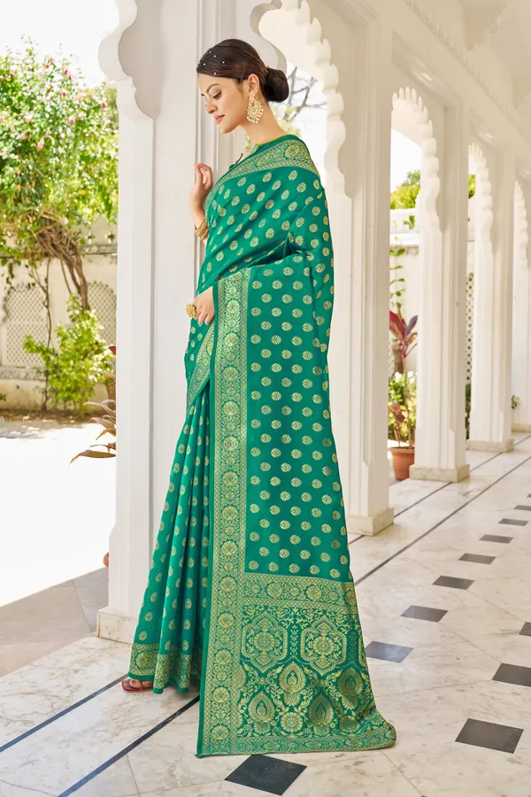 Light_Green_Georgette_Woven_Banarasi_Golden_Thread_Jacquard_Saree_For_Women_|_With_Blouse_Piece