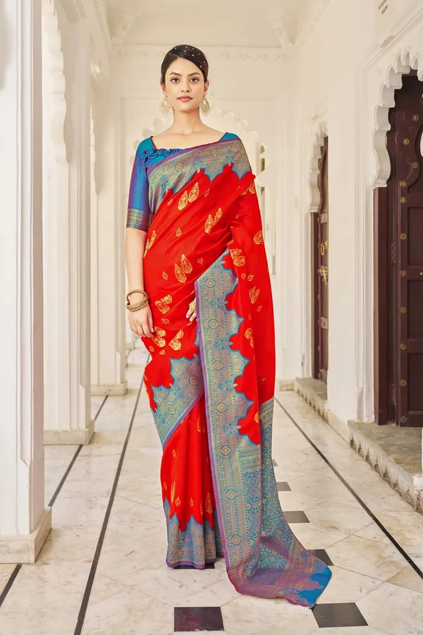 Red_Light_Blue_Banarasi_Silk_Blend_Jacquard_Zari_Woven_Saree_For_Women_|_With_Blouse_Piece