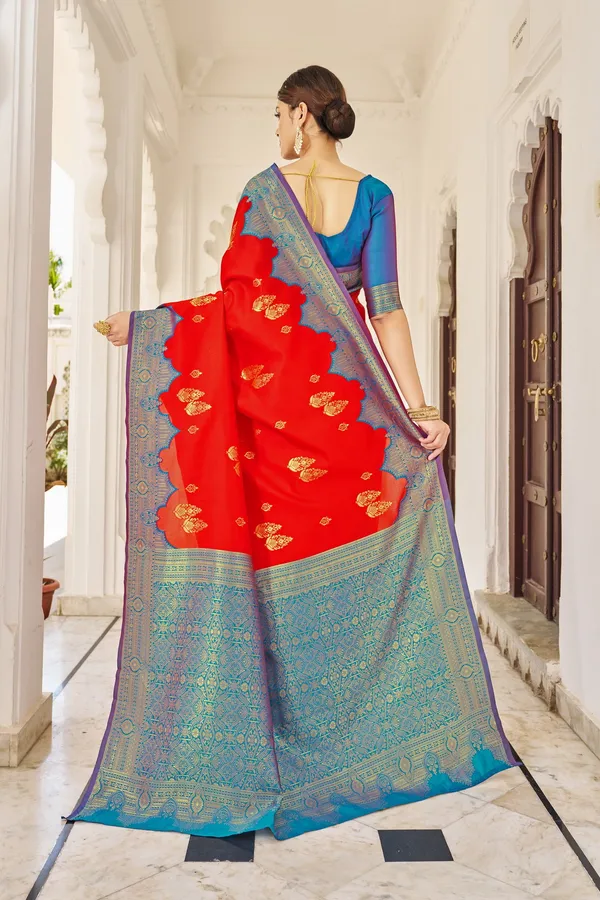 Red_Light_Blue_Banarasi_Silk_Blend_Jacquard_Zari_Woven_Saree_For_Women_|_With_Blouse_Piece