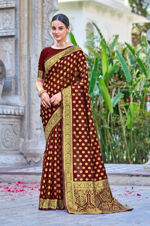 Maroon_Georgette_Woven_Banarasi_Jacquard_Saree_For_Women_|_With_Blouse_Piece