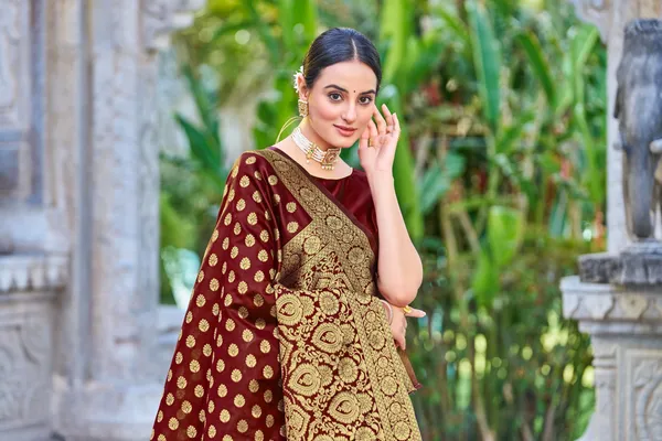 Maroon_Georgette_Woven_Banarasi_Jacquard_Saree_For_Women_|_With_Blouse_Piece