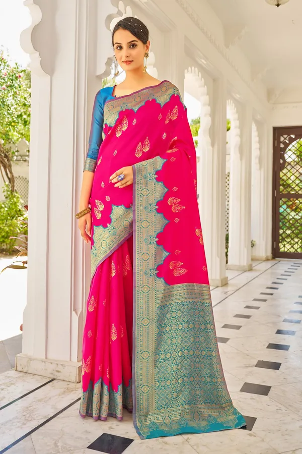 Pink_Light_Blue_Georgette_Banarasi_Jacquard_Woven_Saree_For_Women_|_With_Blouse_Piece