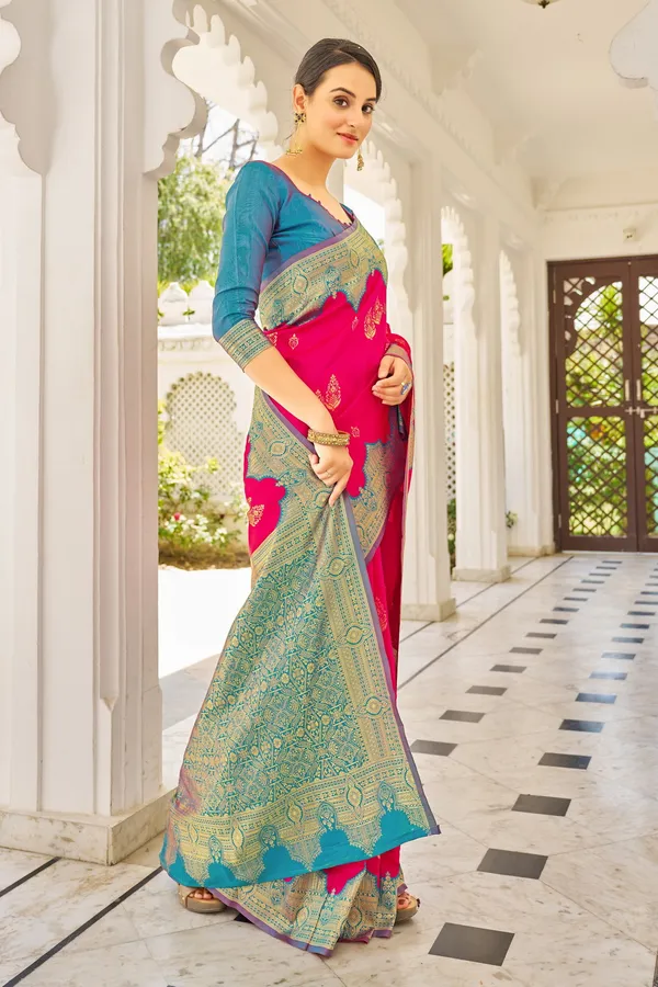 Pink_Light_Blue_Georgette_Banarasi_Jacquard_Woven_Saree_For_Women_|_With_Blouse_Piece