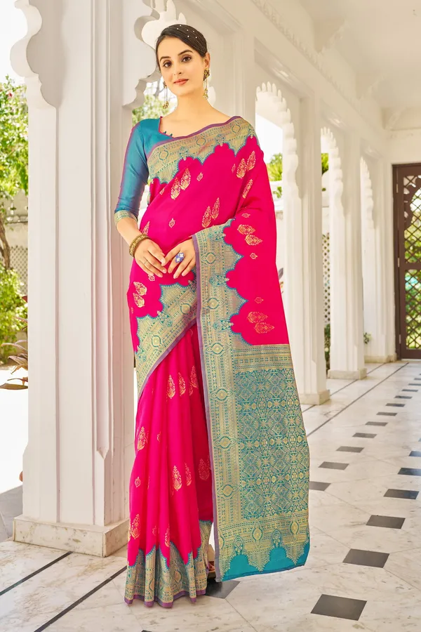 Pink_Light_Blue_Georgette_Banarasi_Jacquard_Woven_Saree_For_Women_|_With_Blouse_Piece