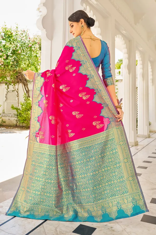 Pink_Light_Blue_Georgette_Banarasi_Jacquard_Woven_Saree_For_Women_|_With_Blouse_Piece