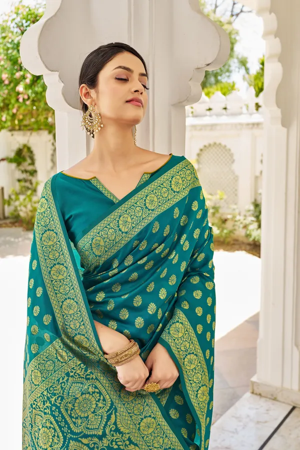 Light_Blue_Georgette_Banarasi_Jacquard_Zari_Woven_Saree_For_Women_|_With_Blouse_Piece