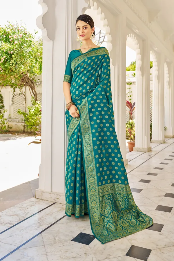 Light_Blue_Georgette_Banarasi_Jacquard_Zari_Woven_Saree_For_Women_|_With_Blouse_Piece