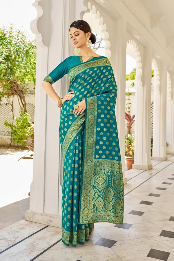 Light_Blue_Georgette_Banarasi_Jacquard_Zari_Woven_Saree_For_Women_|_With_Blouse_Piece