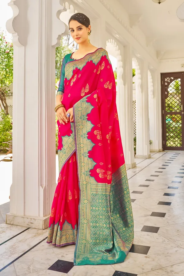 Pink_Light_Green_Georgette_Woven_Banarasi_Jacquard_Saree_For_Women_|_With_Blouse_Piece